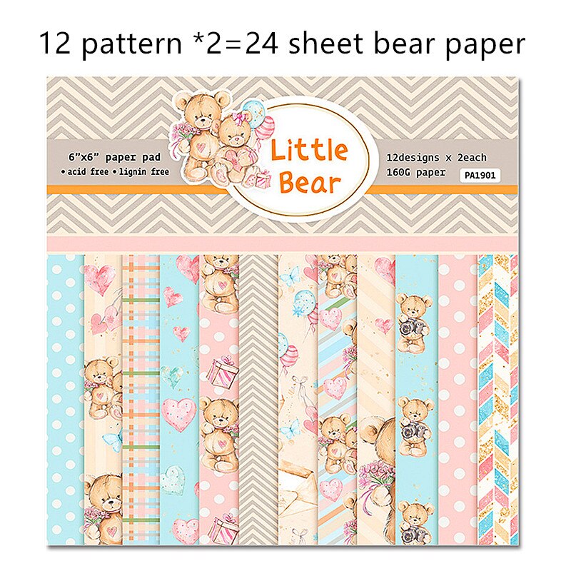 12/24 sheet Cute Cat background paper pad Puppy Bear Origami Papers for Card Making album Scrapbook craft supply