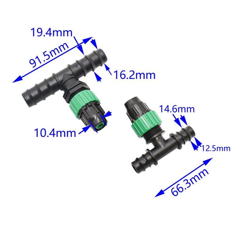Udvendigt gevind 1/2 3/4 "  to 8/11 slange reducerende tee barb haveslange 16mm 20mm til 9/12 slange tee-stik 3- vejs stik 1 stk