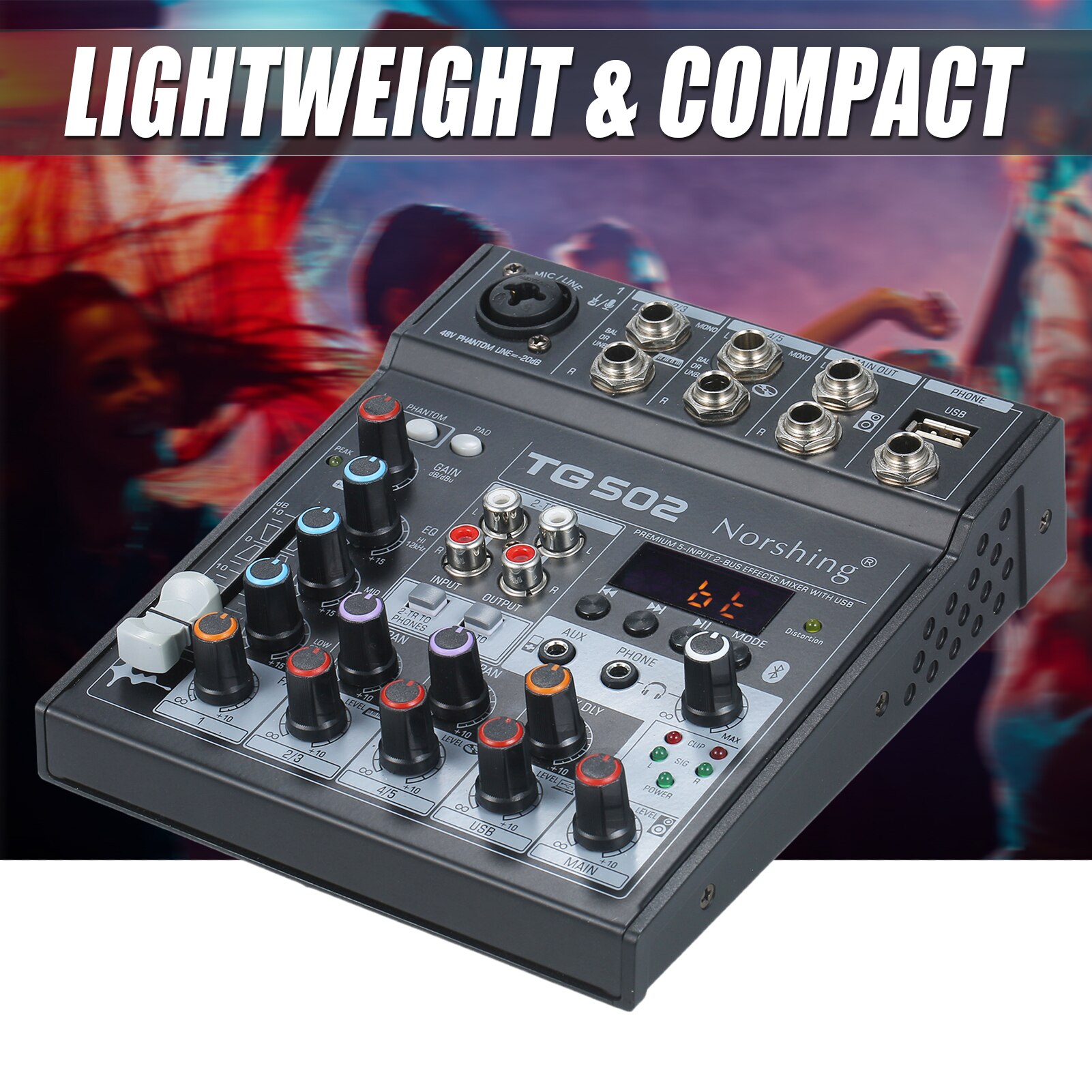 Norshing TG 502 Audio Mixer 4 Channel Stereo Sound Board Console System USB BT Digital Audio Signal Processor