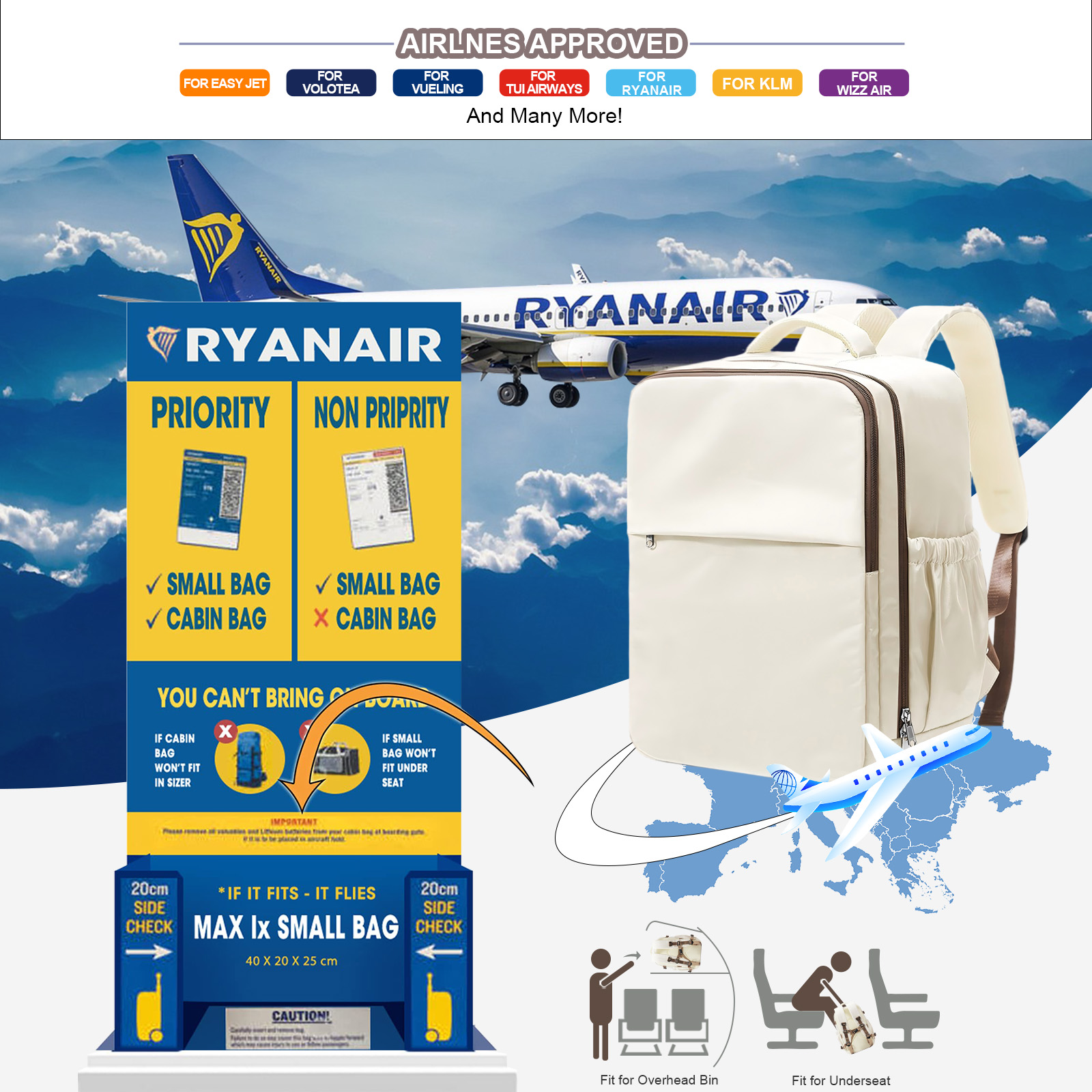 Mochila de viaje para avión de cabina 40x30x20, equipaje de mano, mochila de cabina Wizzair 40x30x20, bolsos de mano para hombres y mujeres, bolsas para ordenador portátil de 15,6 pulgadas