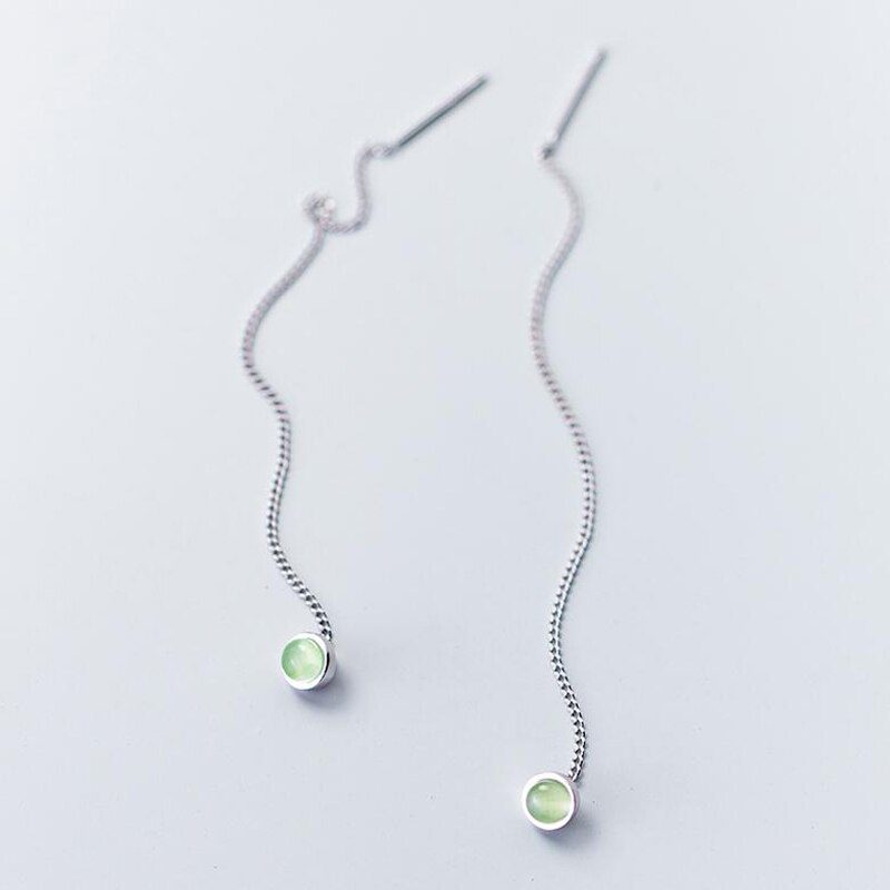 Mloveacc 925 Sterling Zilveren Oorbellen Voor Vrouwen Charmant Green Crystal Earring Lange Ketting Oor Lijn Fijne Sieraden: Default Title