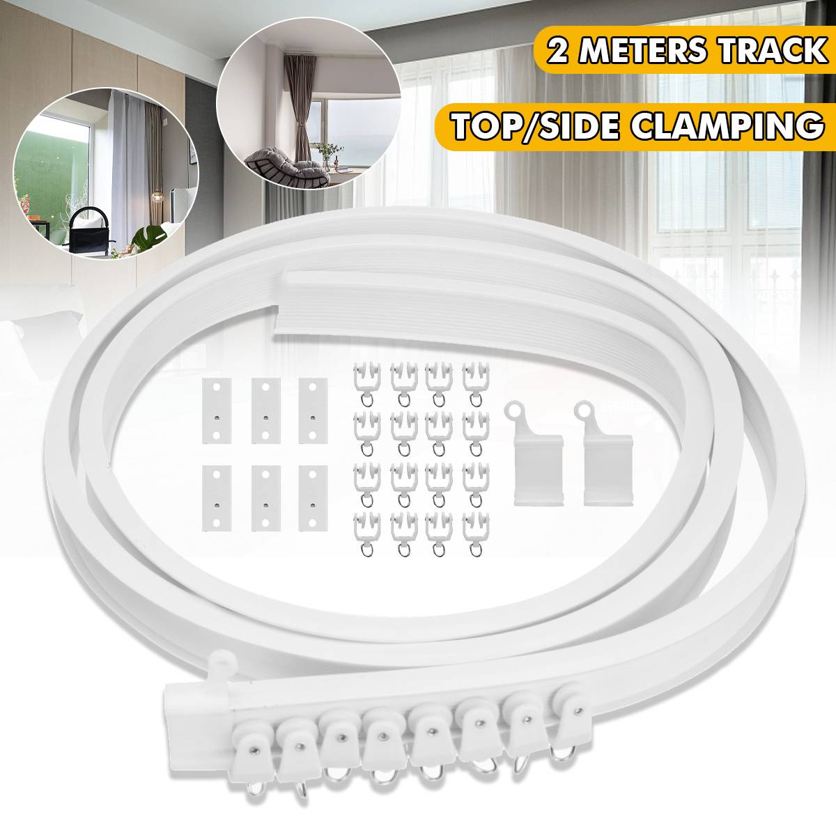 2M/3M/6M Flexible Ceiling Mounted Curtain Track Rail Straight Slide Windows Plastic Bendable Home Window Decor Accessories