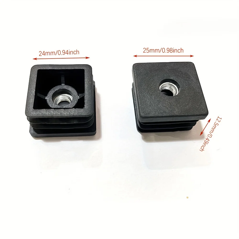 Insert de tube carré en caoutchouc M8 avec écrou en acier inoxydable, bouchon de tube de protection pour la protection du sol des meubles, 25mm