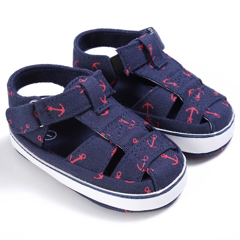 Brand Newborn Infant Baby Girls Boys Summer Casual Sandal Shoes 2 Style Cotton Print Cool Soft Baby Shoes 0-18M: Blue / 7-12 Months