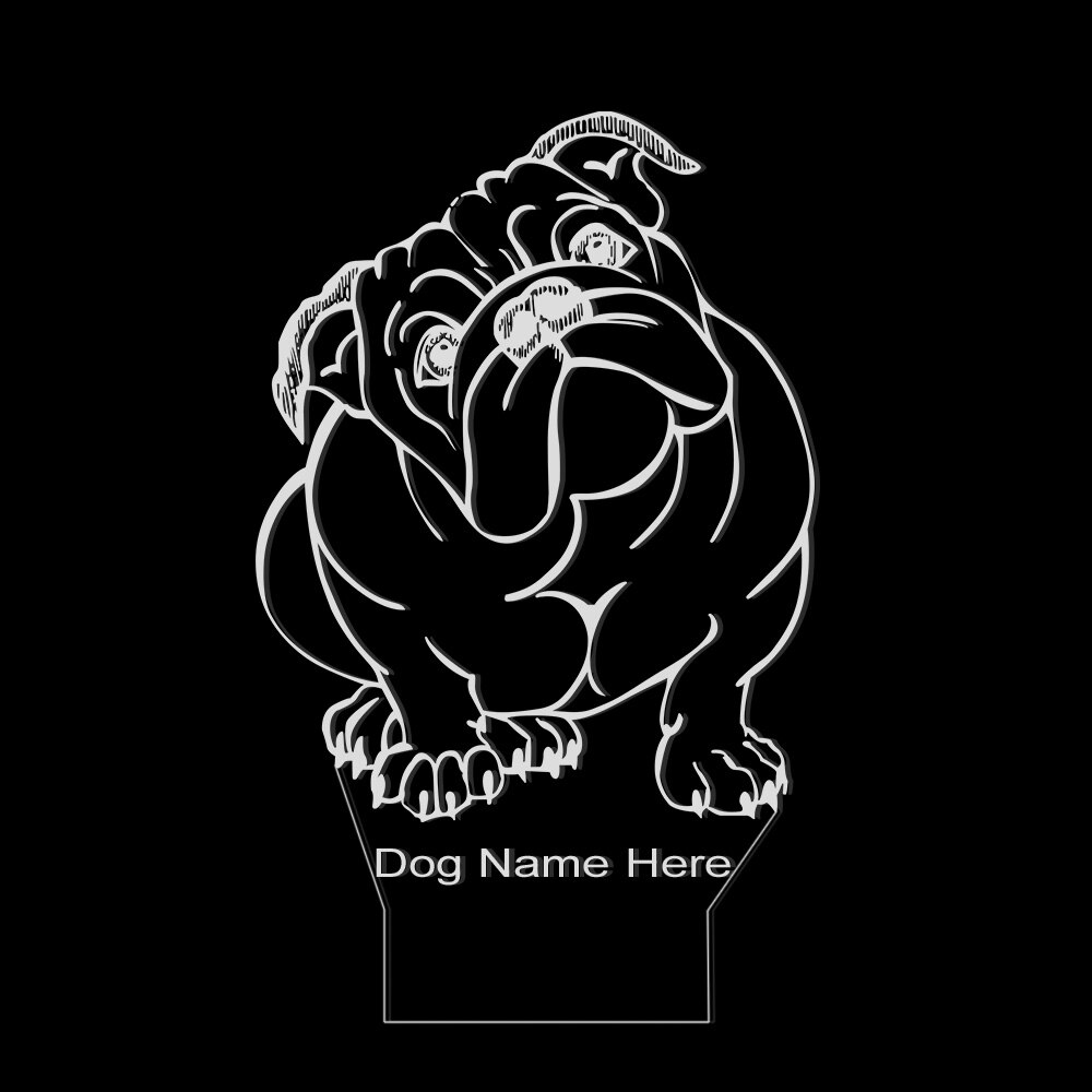 Dog Breed English Bulldog Colour Changing LED Acrylic Light British Bulldog USB Decorative Lighting 3D Optical illusion Lamp: With custom name