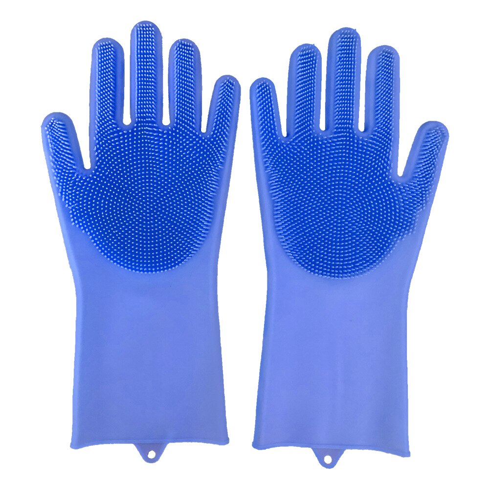 2pcs Silicone Cleaning Gloves Multifunction Magic Silicone Dish Washing Gloves For Kitchen Household Silicone Washing: Lake Blue