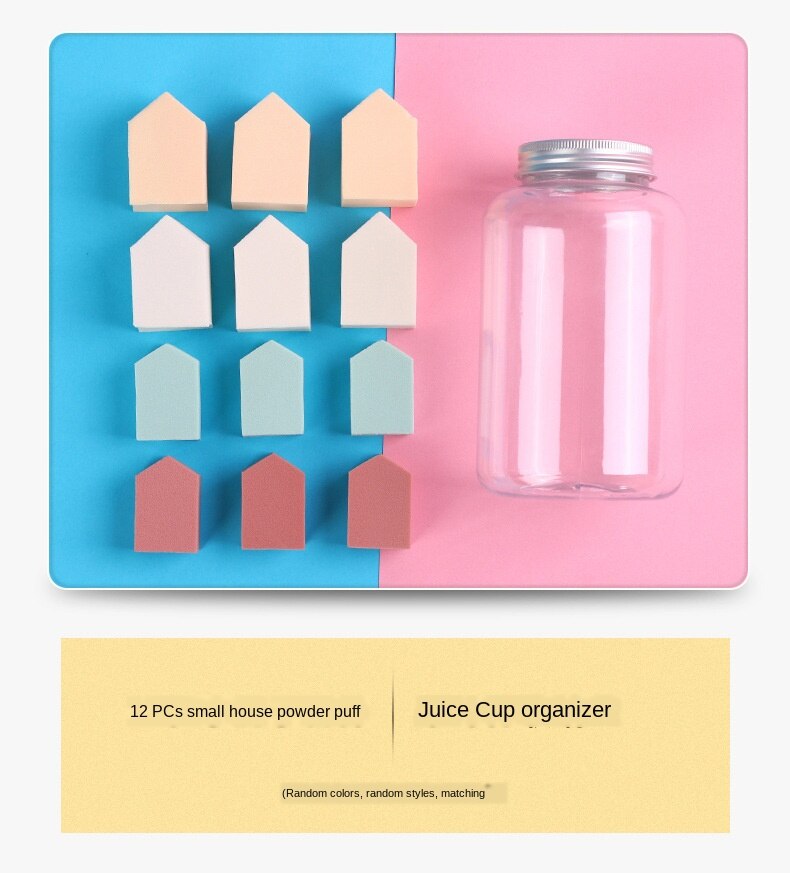 Kleine waaiervormige snoeppuff blik niet-kaart poeder make-up make-up ei 12 stuks fles make-up ei puff combinatie: 12 kleine huisjes