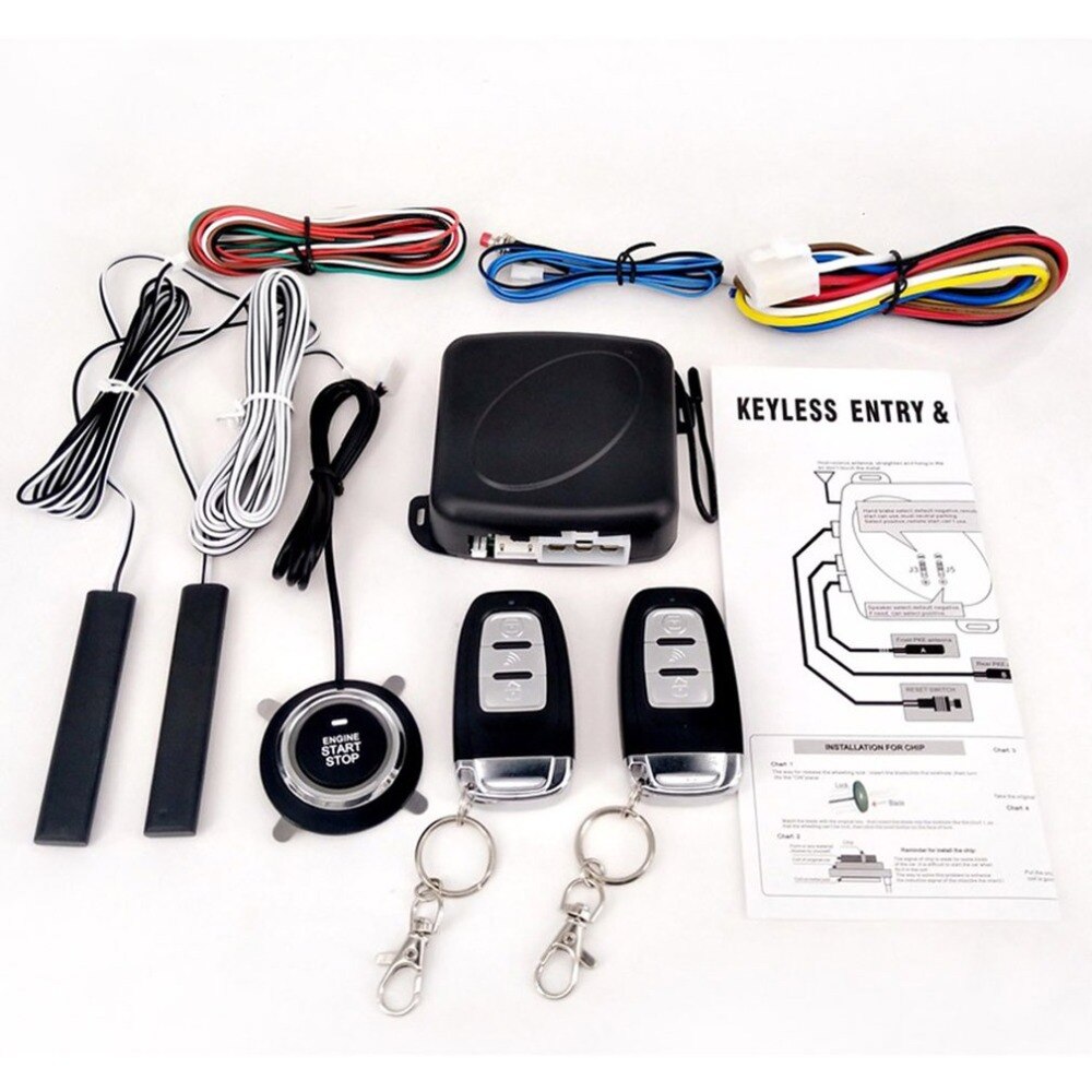 Passive Keyless Entry System PKE Engine Starter Push Button Vehicles Start/Stop Kit Safe Lock with 2 Smart Key