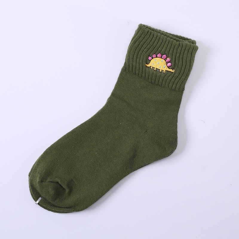 4 par kvinder sokker bomuld dinosaur kvindelige sokker søde dyre broderi sokker 35-40 eur