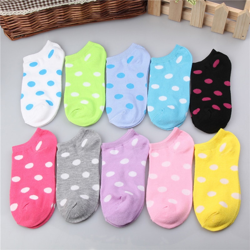 10 Colors Big Dots Women Cotton Sock Slippers Female Cute Candy Invisible Ventilate Boat Socks Low Ankle Hosiery For Woman Sock
