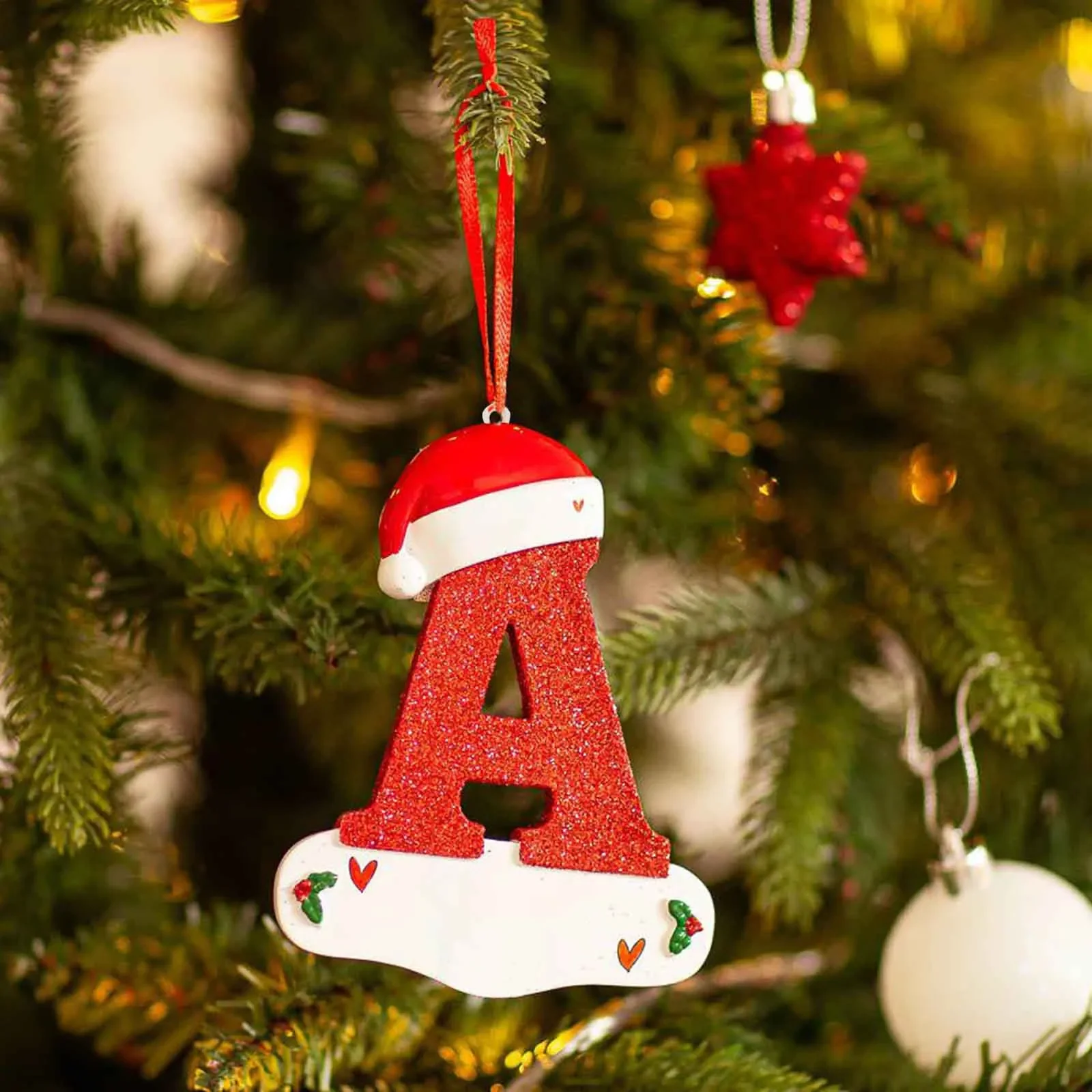 Christmas Tree Decoration Letter Pendant 26 Letters Home acrylic DIY Pendant Xmas Year Decor Ornament navidad: Red