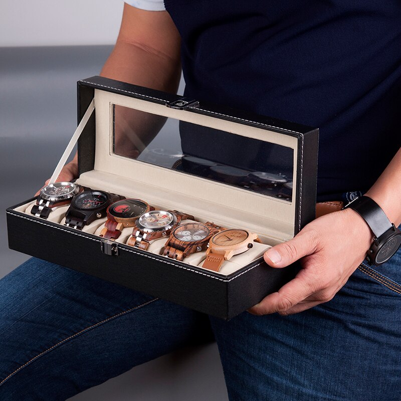 Versieren Hout Horloge Display Box 4 Slot 8 Slots Pu Leather Vitrine Dozen Horloge Sieraden Organizer 6 Slot madera