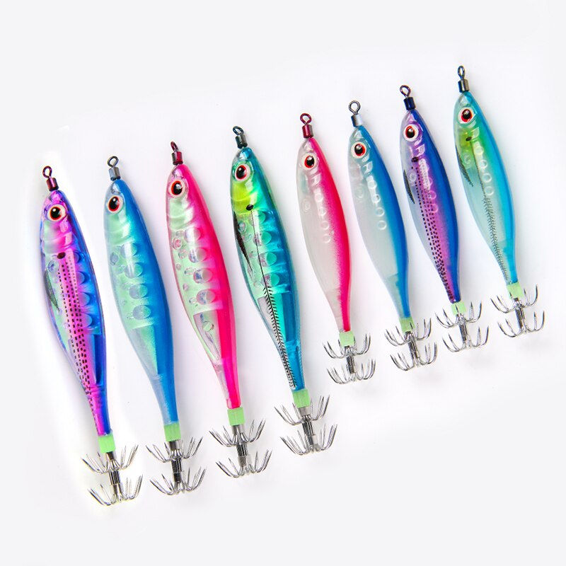 LETOYO-9,5g, 80mm,señuelo de pesca flotante, jibioneras, pajaritos pesca calamar, anzuelo de calamar, Jigging, gambas artificiales, luminoso, señuelos pulpo, sepia, para pesca en el mar, poteras calamar