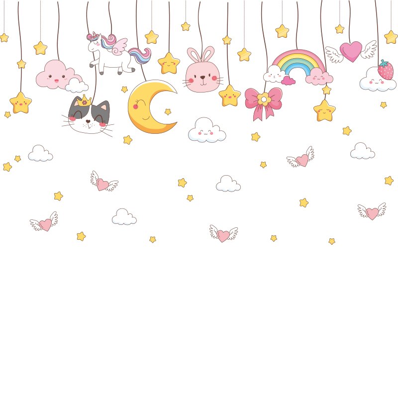 [SHIJUEHEZI] Cartoon Girl Moon Wall Stickers Vinyl... – Vicedeal