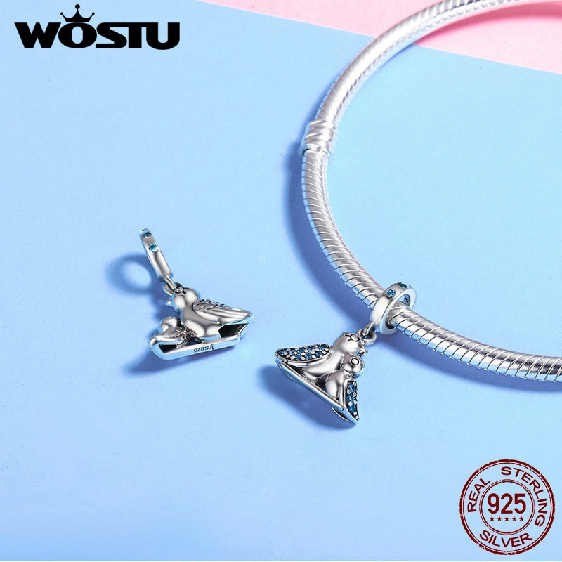 WOSTU 925 Sterling Silver Cute Bird Dependency Pendant Beads fit original WST Charms Bracelets DIY Jewelry CQC426