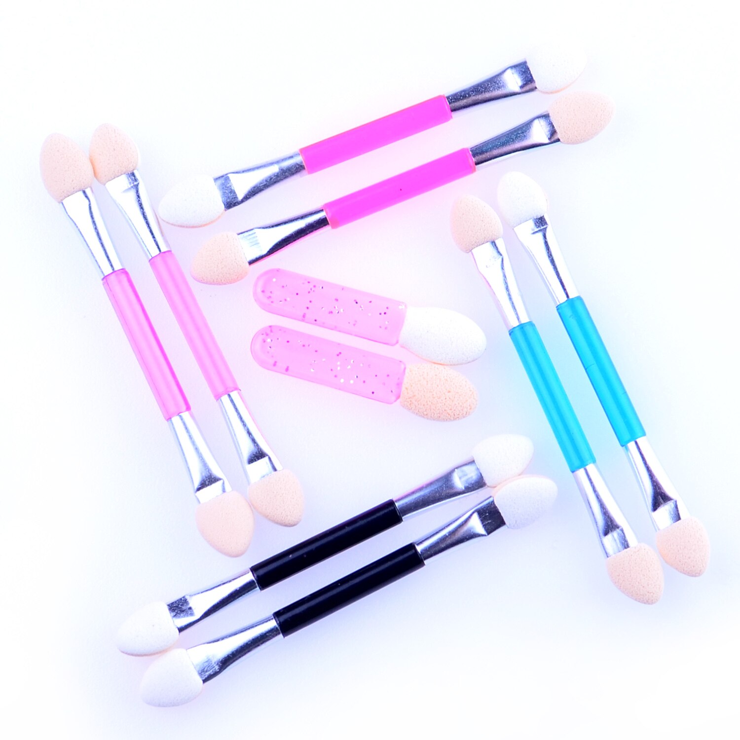 10 st engångs dubbelsidiga ögonskuggsborstar med svampspets oval makeup applikator ögonskugga make up borste set
