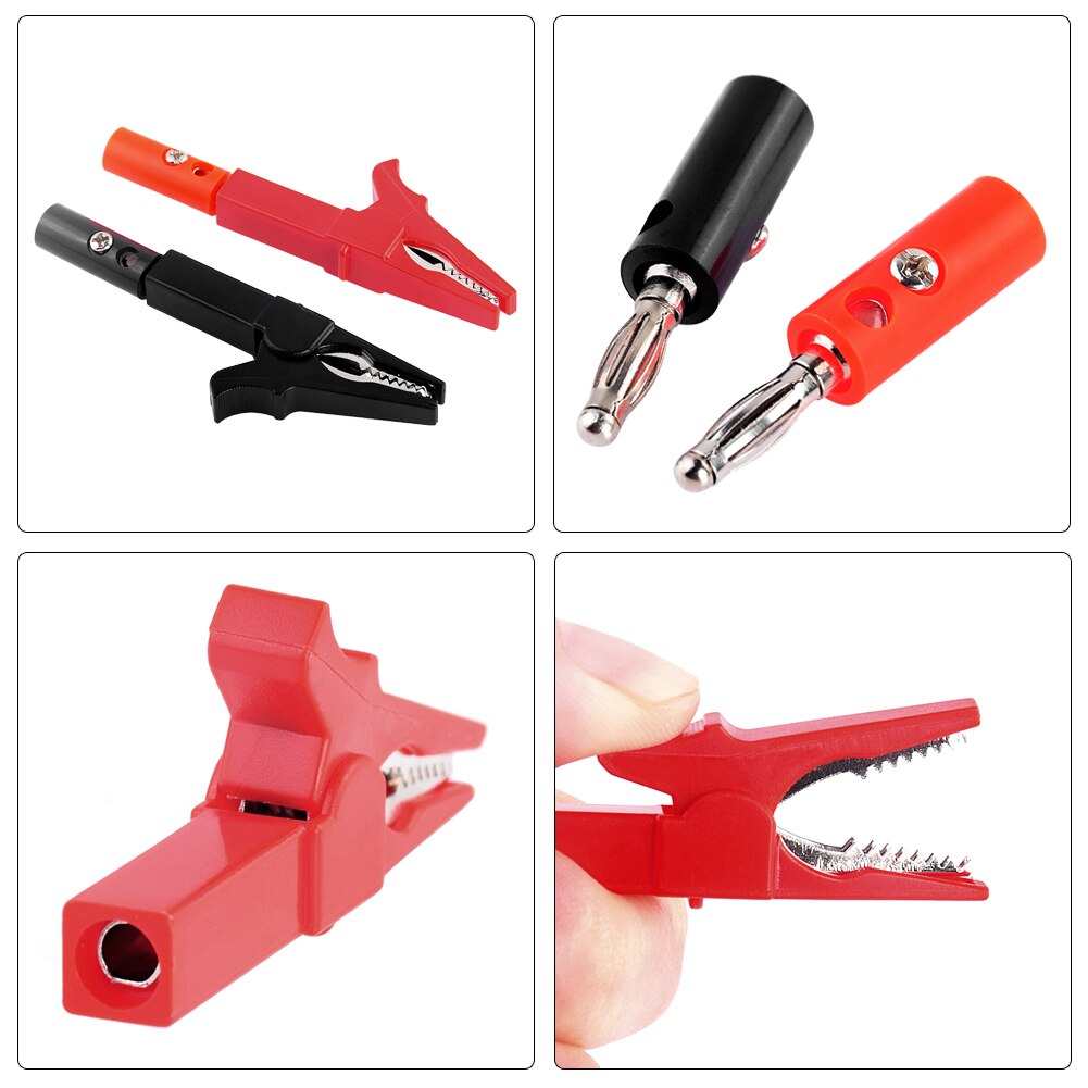 2Pcs Insulated 55mm Alligator Clip + Banana Plug Test Probe With 4mm Banana Kit Cable Clips Socket Battery Red Black Test Probe