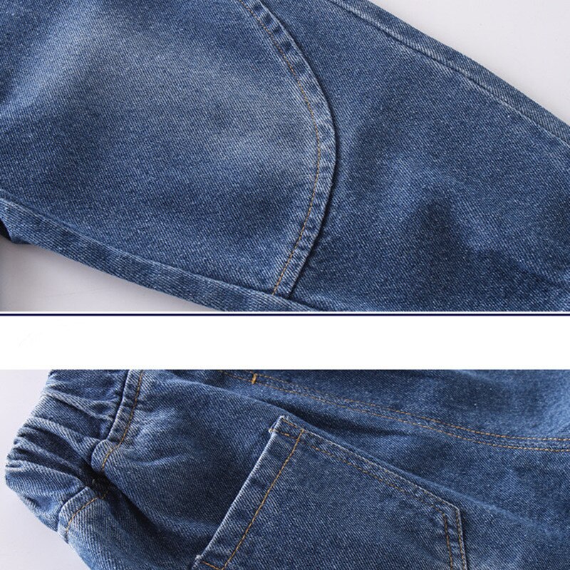 Vårgutter lange løse jeansbukser uformell denimblå elastisk brede ben pappabukser elastisk midje småbarnsjeans i 2-7 år