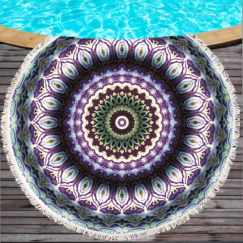 Serviette de plage ronde grande taille | Serviette de plage en coton géométrique imprimé, serviette de plage avec glands, Style bohème, cm été