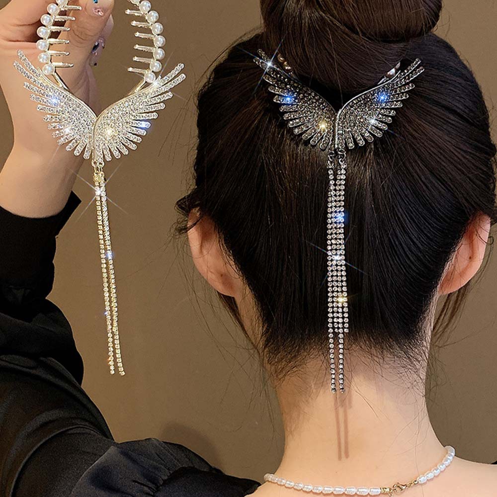 Pinces à cheveux en biscuits aile d'ange, épingles à cheveux enroulées, pinces à griffes pompon perle, queue de cheval haute, accessoires pour cheveux brillants