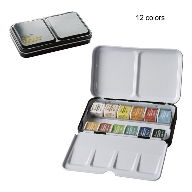 12/24/36/48 farver solid akvarel maling sæt med pensel vandfarve pigment sæt acuarelas verf kunst forsyninger: 12 farver