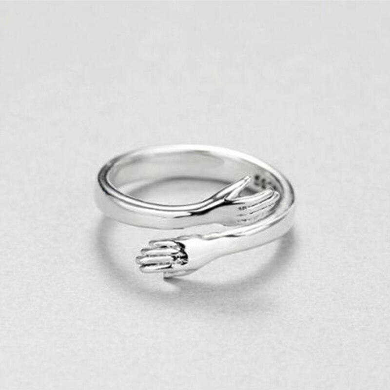 Persönlichkeit retro Silber Überzogene Blatt Liebe Umarmung Ringe Für Frauen Schmuck Neue Kreative Offenen Ring Anillos Einstellbar