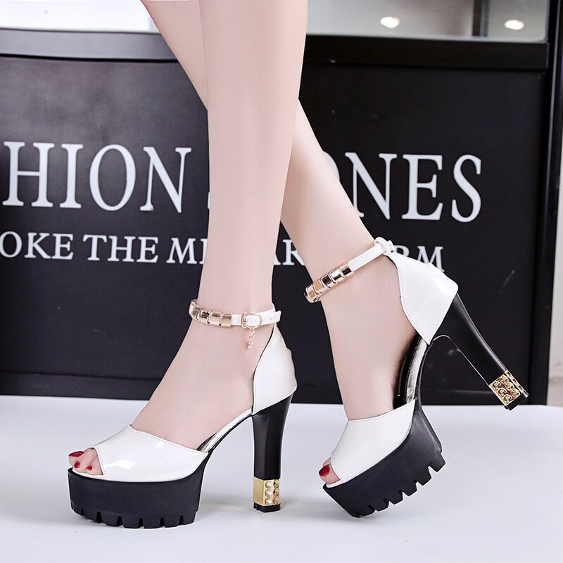 Peep Toe Platform High heels Pumps Women Shoes women heels sandals wedding shoes Sandalia Feminina plataforma: white / 8