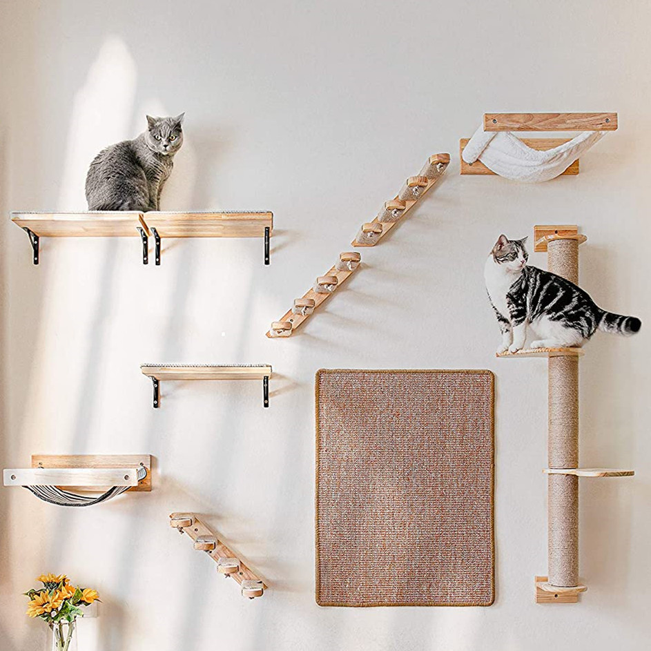 Hamac mural pour chat, meubles pour animaux de compagnie, ensemble d'étagères murales pour chaton, perche pour chat, poste d'escalade à gratter en bois, jouet pour maison d'arbre pour chat