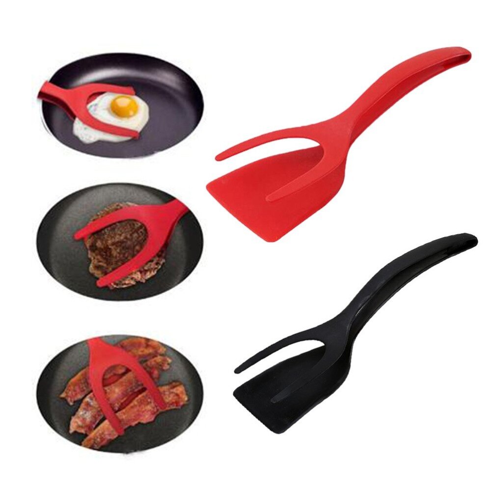 2 in 1 Silicone Spatula Egg Turners Grip Flip Heat-Resistant Non-Stick Spatula Toast Fried Egg Clip Kitchen Tools Accessories