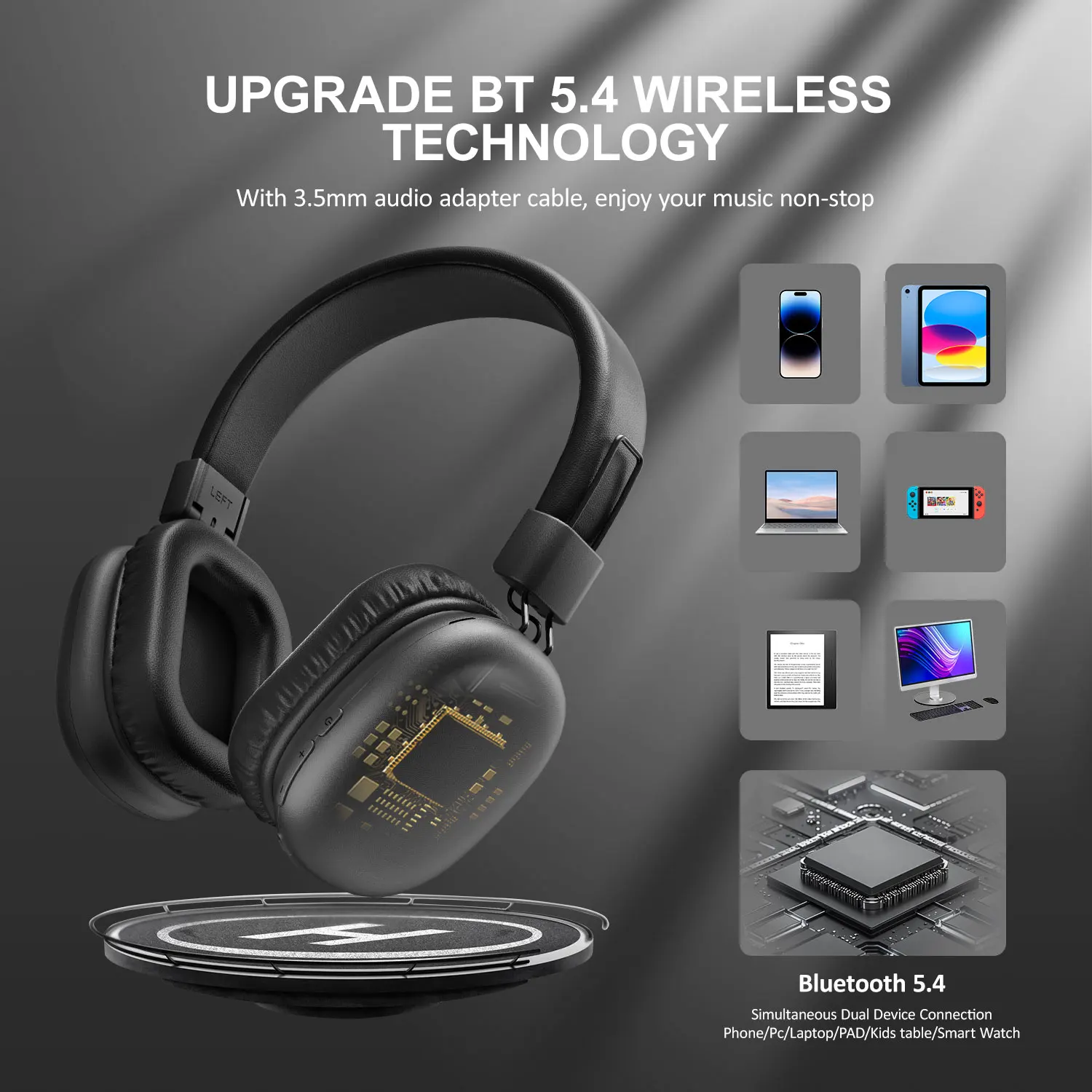 Børnehovedtelefoner med dobbelte trådløse hovedtelefoner og øretelefoner bluetooth 5.4 hi-- opløsningslyd ver-ear-headset med indbygget hd-mikrofon med lav latenstid