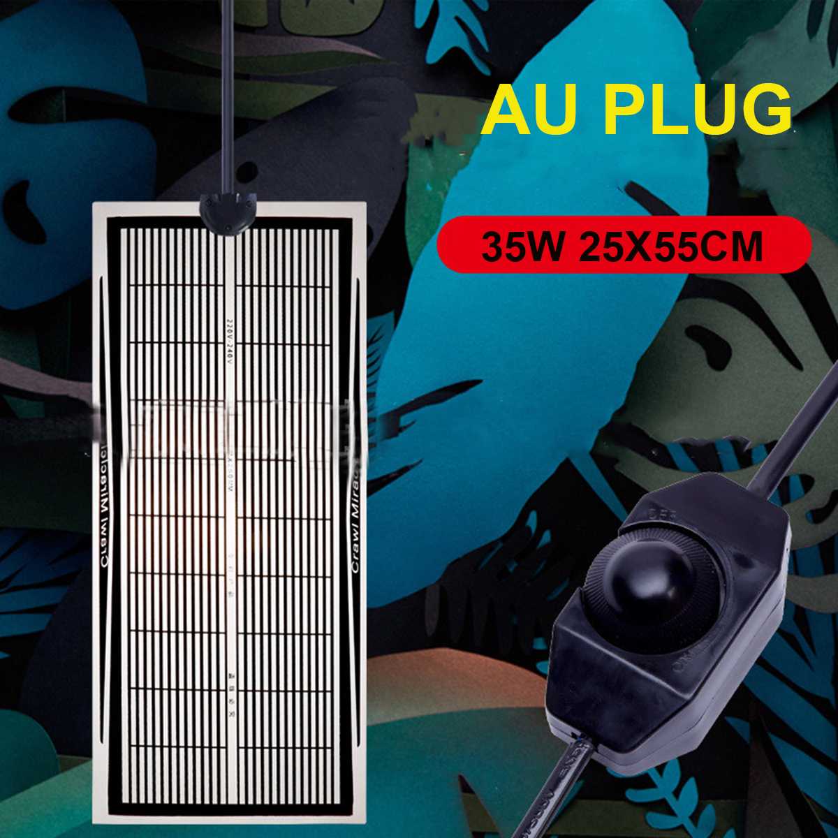 5W/15W/25W/35W 220V Reptile Heating Mat Adjustable Temperature Controller Pet Warm Heat Pad for Snakes Tortoise Lizard Spider AU: 35W 25x55cm AU Plug