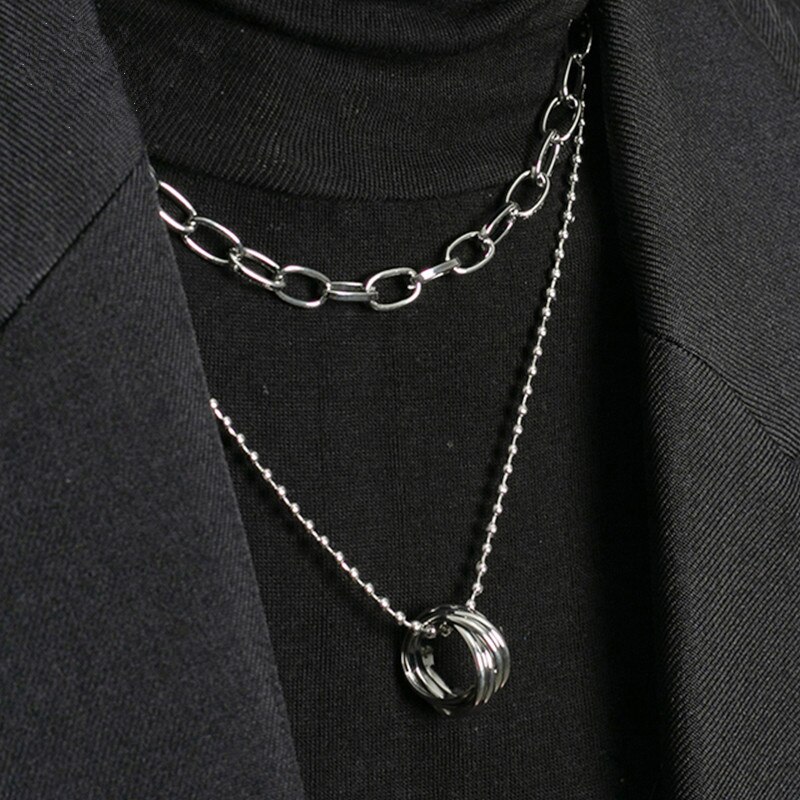 Hip Pop Punk Multi Gelaagde Lock Hanger Ketting Voor Vrouwen Mannen Zilveren Kleur Kruis Hanger Charms Ketting Lange Kettingen Sieraden: OV52907