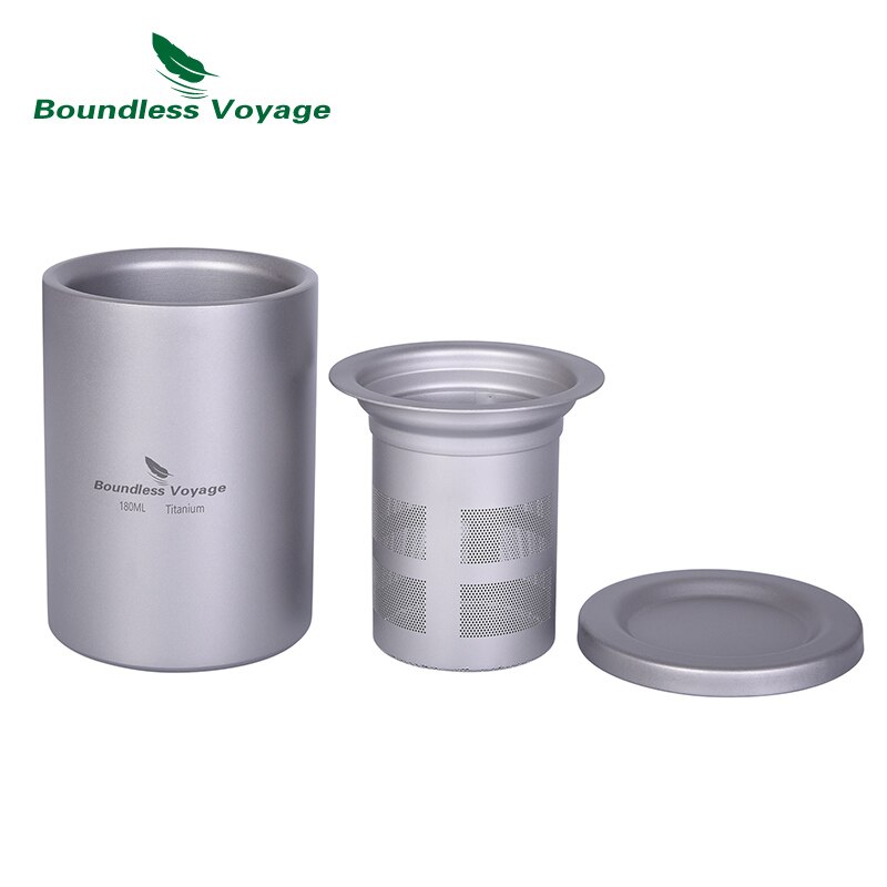 Boundless Journey-taza de té de doble capa de titanio puro para pared, juego de té portátil con filtro de 180ml para acampar al aire libre y senderismo