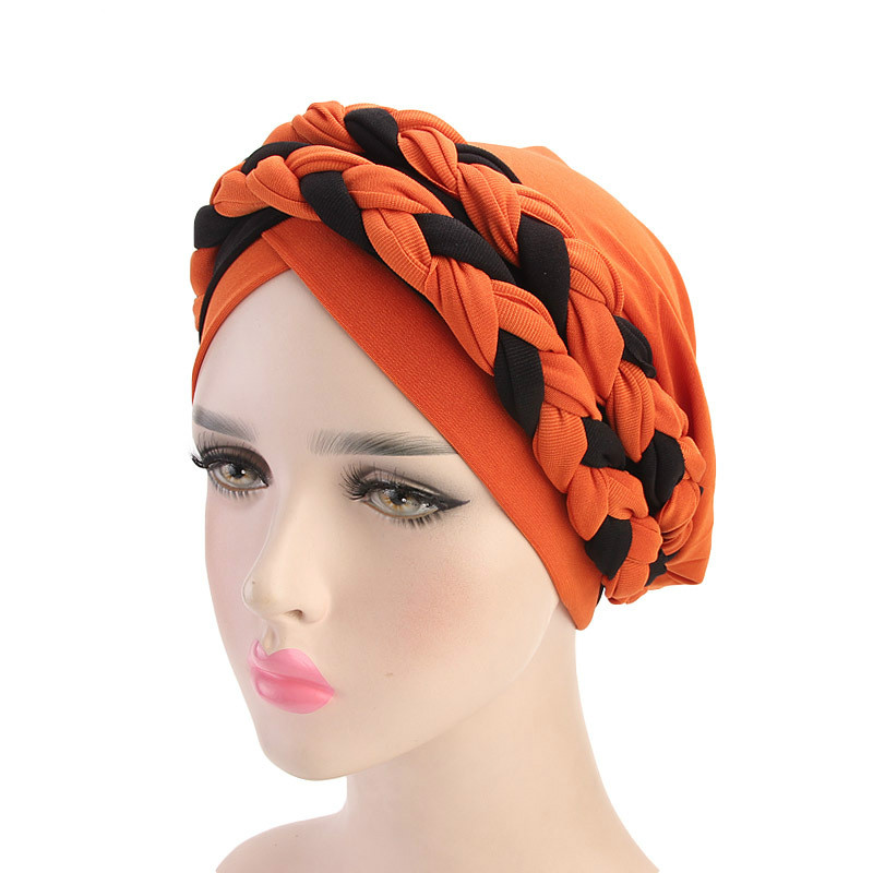 Musulman Double couleur tresses Stretch Turban à volants cheveux chapeaux Beanie Bandanas foulard Turban chapeaux pour les femmes 08: 11