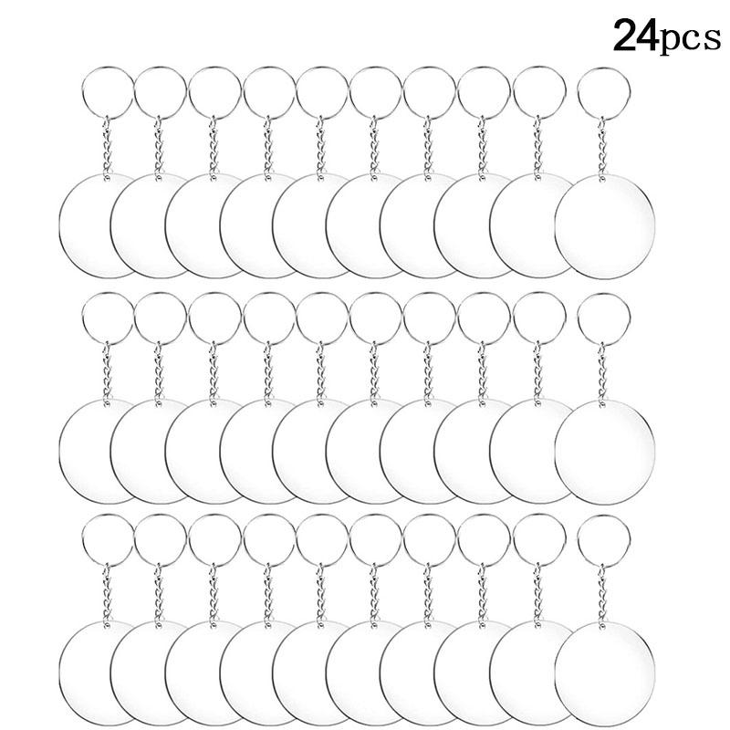 24/36/48pcs Acrylic Transparent Circle Discs Set Key Chains Clear Round Acrylic Keychain Blanks Keychain for DIY (Transparent): Transparent 24PCS