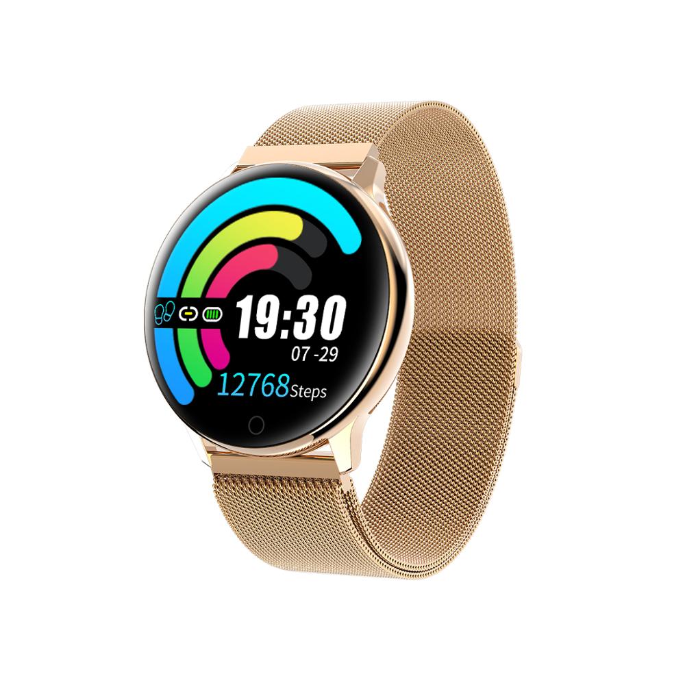 Smart ur kvinder mænd smartwatch til apple ios android electronics smart fitness tracker med silikone rem sportsure: Milanesisk gylden