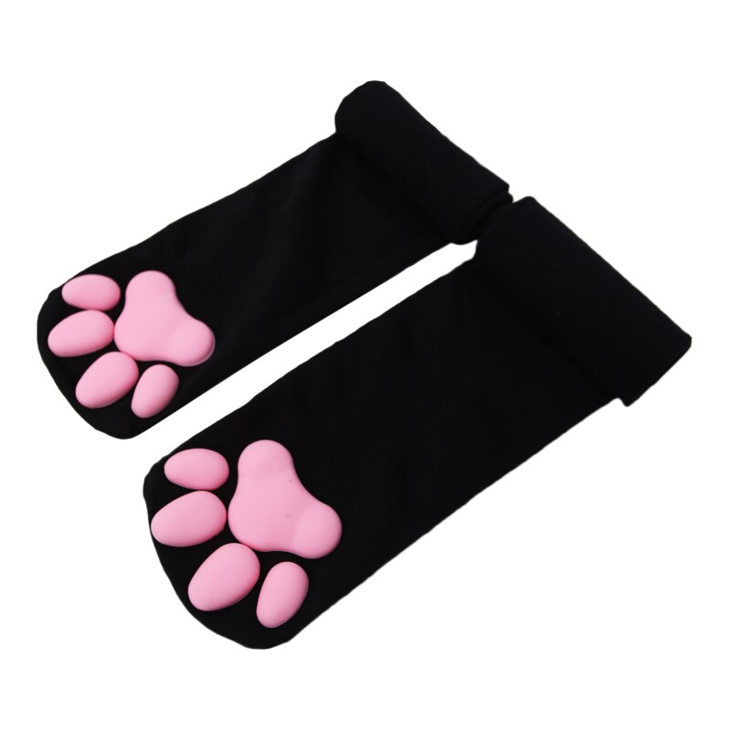 Cat Paw Socks For Women Girls Kawaii 3D Cat Claw Toe Beanies Cute Lolita Paw Pads Cosplay Cat Paw Pad Thigh High Socks: black