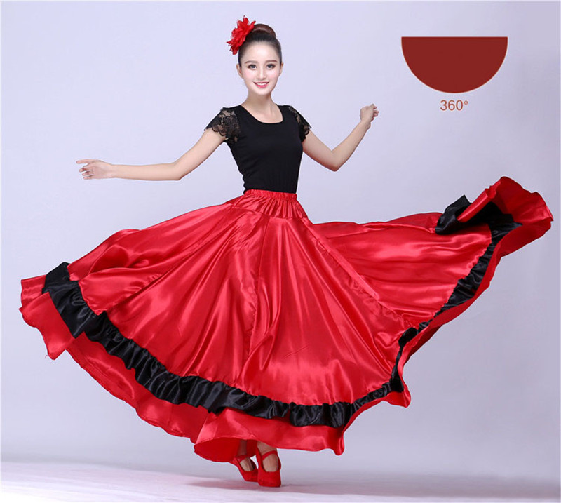 Jupe Flamenco espagnole pour femmes, robe de danse, Costumes, spectacle sur scène, fête, rouge, vêtements féminins: Style B 360 degree