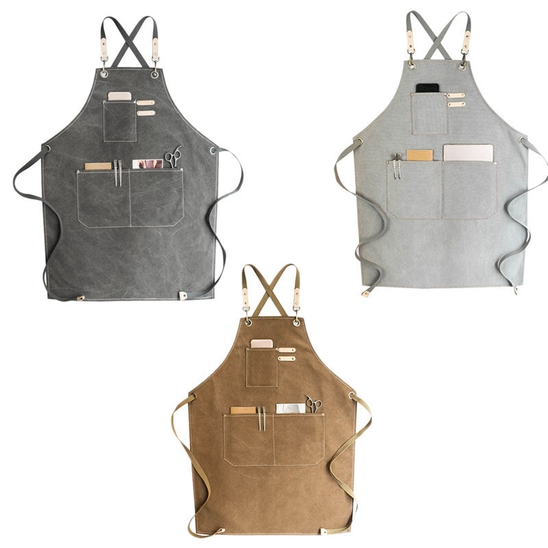 Barber Canvas Cook Apron Barista Bartender Chef Hairdressing Apron Catering Uniform Work Wear Anti-Dirty Overalls