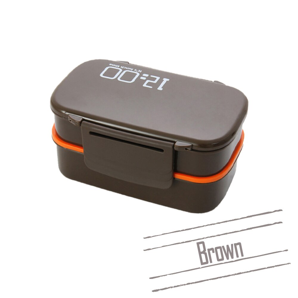 2 Layer Large Capacity 1400ML Plastic Lunch Boxes for Kids with Fork Spoon Microwave Oven Box Food Container Kitchen Tools: Brown