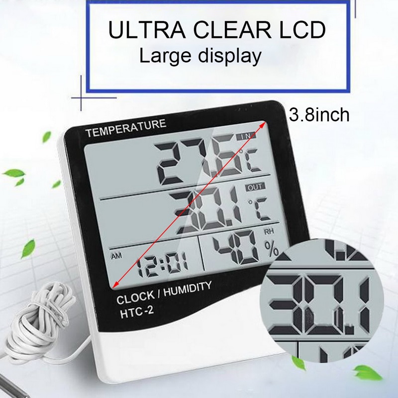 LCD Digital Temperature Humidity Meter Home Indoor Outdoor hygrometer thermometer Weather Station With Clock