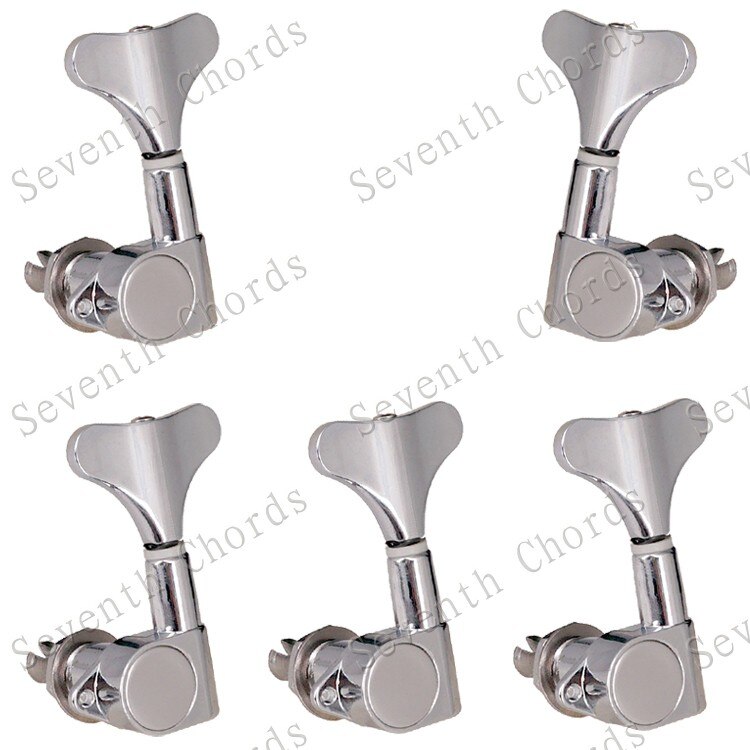 A Set 5 Pcs Bass Guitar String Tuning Pegs Tuners Machine Heads for 5 String Bass Replacement - Fish tail Buttons: Chrome A Set of 4L1R