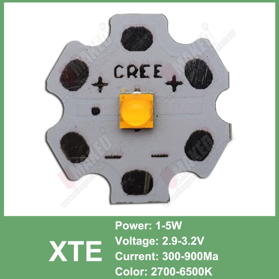 3W 5W 10W Cree Xml Xpe Xpg Xte Led Warm Whtie, wit Rgb High Power Led Chip Op 20 Mm Pcb: XTE / 6500K