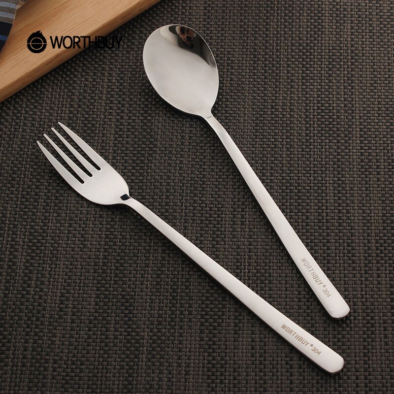 WORTHBUY 2 Pcs/Set Korean Dinner Spoon 304 Stainless Steel Long Handle Soup Table Spoon Restaurant Kitchen Serving Spoon Set