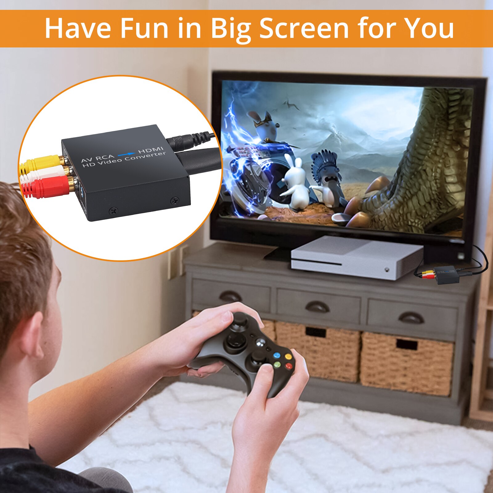 Neoteck AV RCA to HDMI-compatible Converter Video Converter Support PAL/NTSC 1080P RCA Composite CVBS Adapter + 1.5m AV Cable
