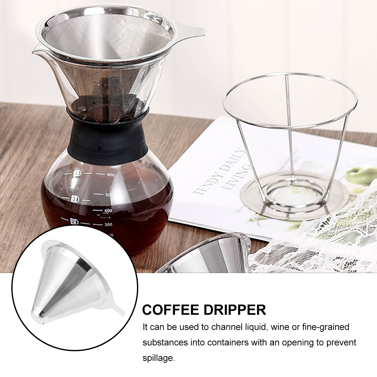 1pc Reusable Drip Coffee Filter Pour Over Coffee Filter Cone Coffee Dripper