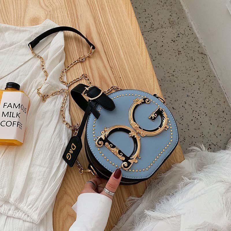 Sacos de beleza europeus 2019 nova moda corrente senhoras pequeno saco redondo portátil diagonal sacos para as mulheres: Azul