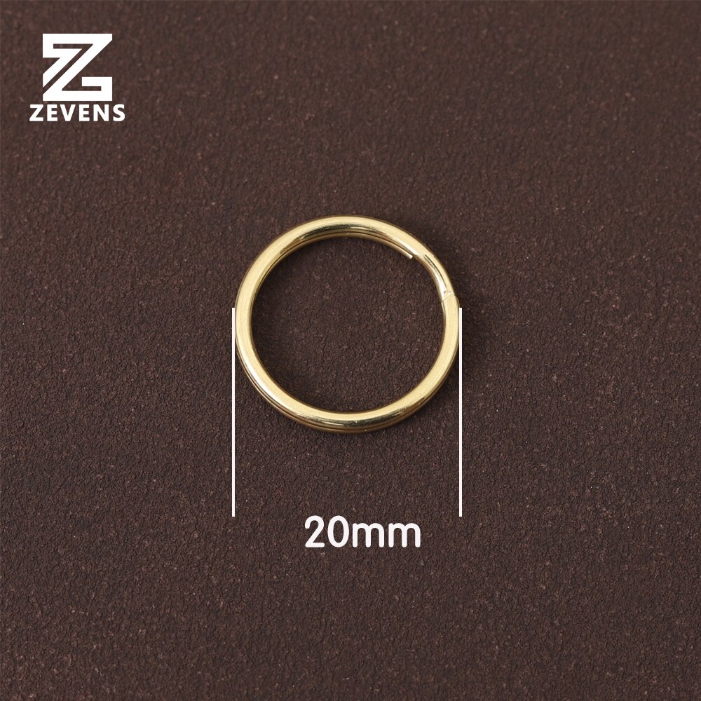 ZEVENS 10 pcs Solid Brass Key Ring Round Flat Style 15-30mm Double Loop Round Ring For Leather Craft DIY Handware: R20mm 10pcs
