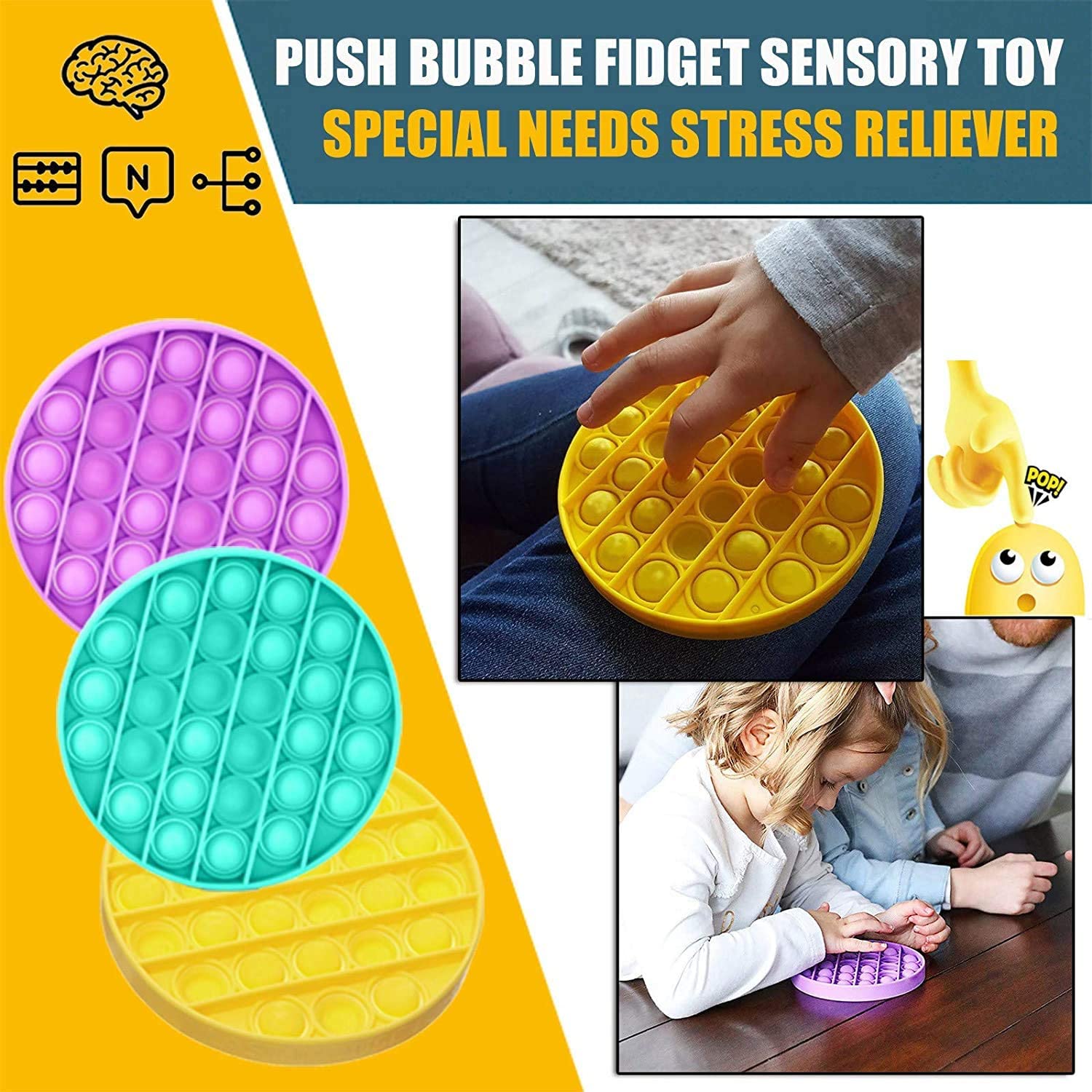 Silicone Push Pop Bubble Sensory Fidget Toy Autism Special Needs Silent Classroom Special Needs Stress Reliever Anti-stress