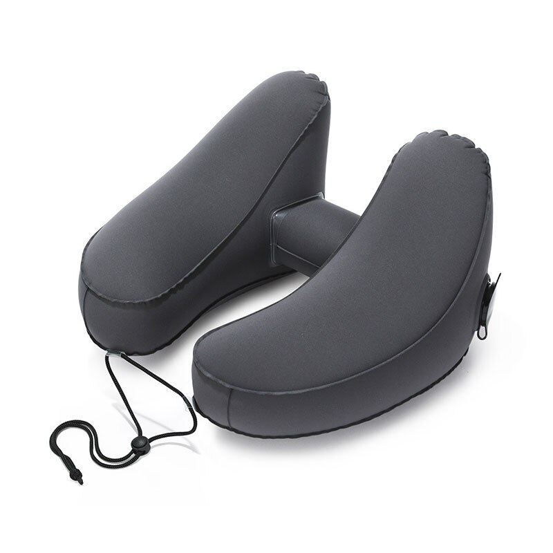 Descanso de viagem leve dobrável h-forma inflável com chapéu almofada de dormir para avião assento de carro escritório nap pescoço travesseiros: Gray TPU